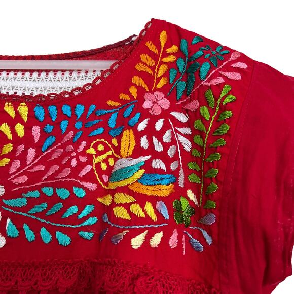 Vintage Red Mexican Embroidered Top Size Xl - Picture 8 of 10